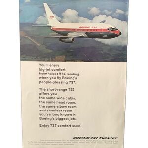 Vintage 1968 Boeing 737 Twinjet Boeing’s Biggest Jet Ad Advertisement